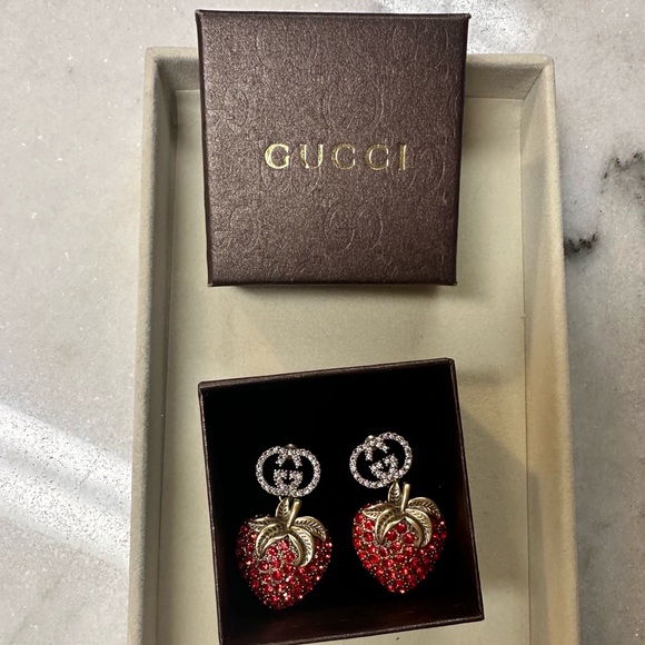 Gucci Strawberry GG logo Crystal Earrings - Picture 1 of 2